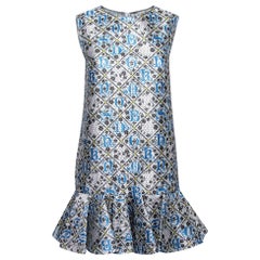 Mary Katrantzou Silver and Blue Metallic Drop Waist Jaspa Dress S