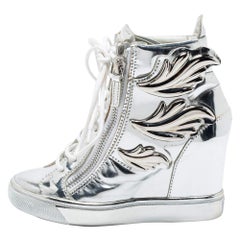 Giuseppe Zanotti Silver Patent Leather Wedge Sneakers Size 35