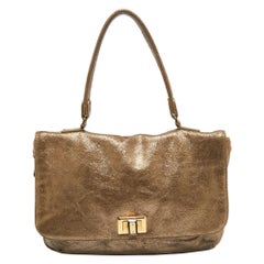 Lanvin Borsa con manico superiore in pelle scamosciata screpolata color oro