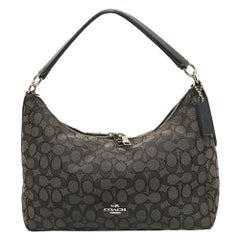 Coach Black/Dark Grey Signature Canvas East West Celeste Hobo