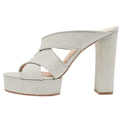 Casadei Sandalias de piel con purpurina plateada talla 39.5