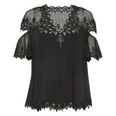 Jonathan Simkhai Black Lace Trim Crepe Cut-Out Sleeve Detail Blouse S