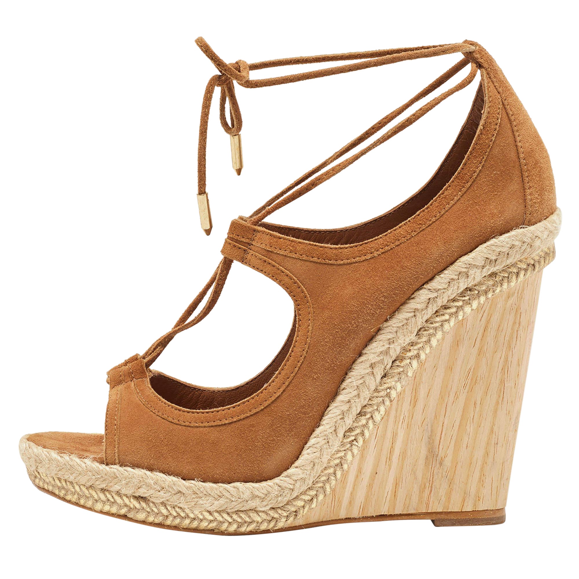 Aquazzura Brown Wildleder Sexy Thing Cutout Keilsandalen Größe 37.5