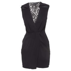 Elisabetta Franchi Schwarzes Mini-Wickelkleid aus Spitzen-Zeitkrepp S