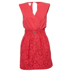 Elisabetta Franchi Rosa Minikleid aus Spitze und Krepp mit abnehmbarer Taille S