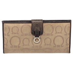 Salvatore Ferragamo Beige/Brown Gancini Canvas and Leather Wallet
