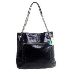 Coach Black Crackled Leather Chain Tote