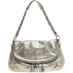 Coach Gold Textured Leather Frame Fold Over Hobo