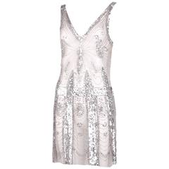 Pierre Balmain Sheer Mini Dress Embellished w/Silver Sequins & Beads