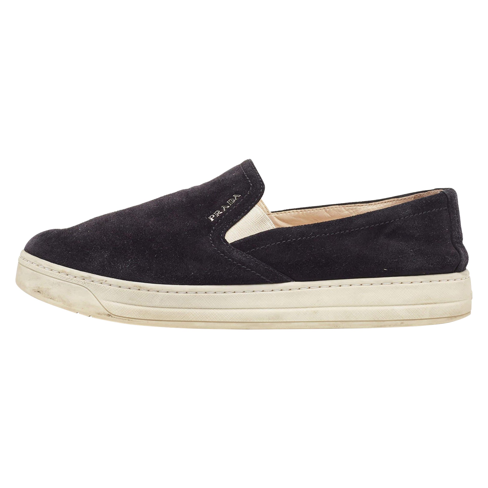 Prada Sport Black Suede Slip On Sneakers Size 38.5 For Sale