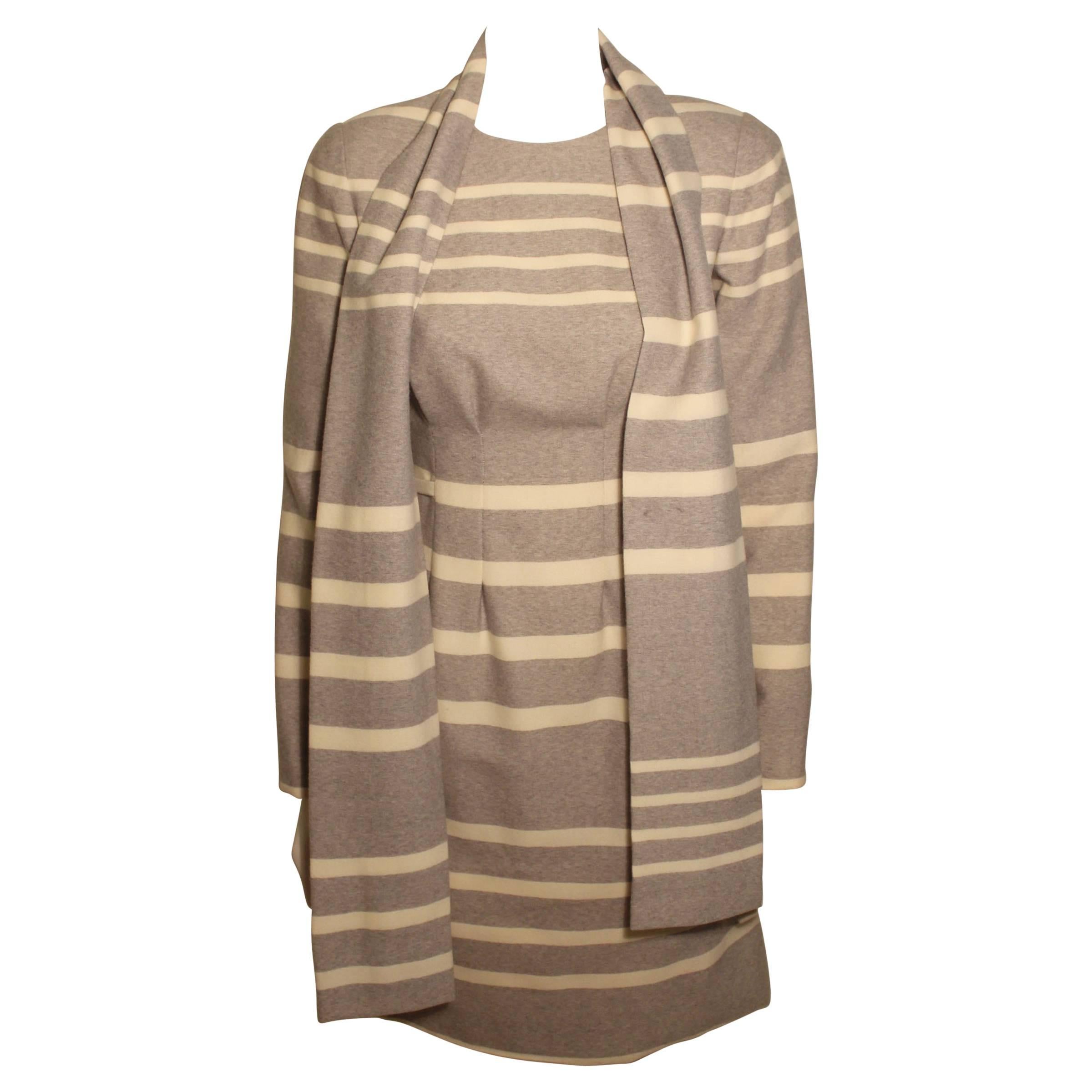 Vintage Pauline Trigere Striped Dress with Scarf For Sale