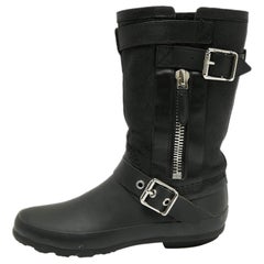Used Burberry Black Claredon Rubber and Shearling Midcalf Boots Size 36