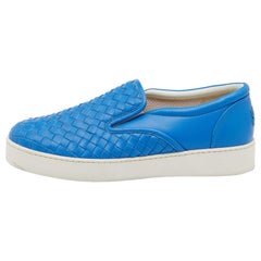 Bottega Veneta Blue Intrecciato Leather Slip On Sneakers Size 38.5