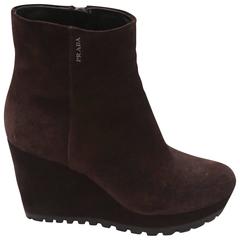 Prada Chocolate Brown Suede Lugg-Sole Bootie