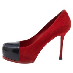Saint Laurent Red/Black Suede and Leather Tribtoo Platform Pumps Size 38