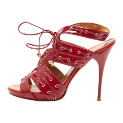 Alexander McQueen Red Patent Leather Lace Up Ankle Strap Sandals Size 39