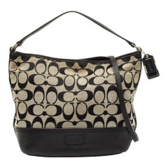 Coach Black/Grey Signature Canvas and Leather Shoulder Bag