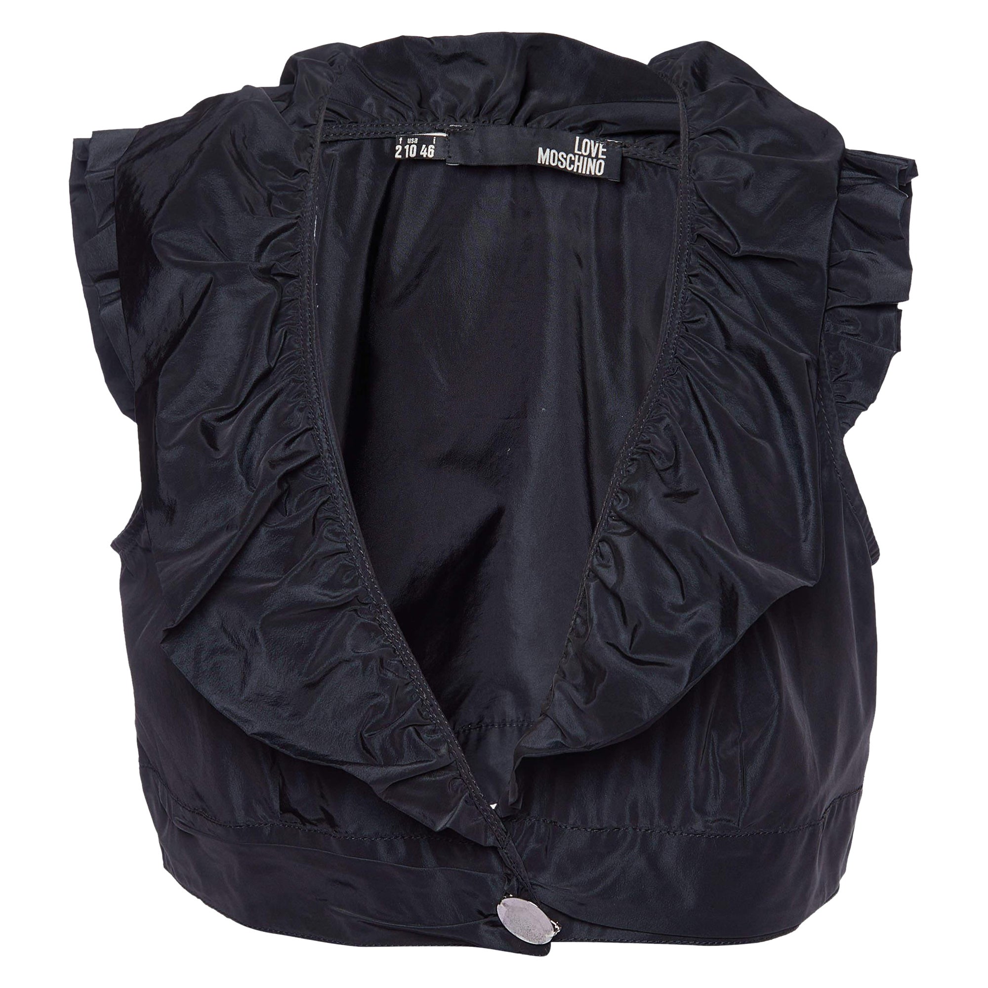 Love Moschino Coprispalle cropped senza maniche con volant sintetico nero L.L.A.