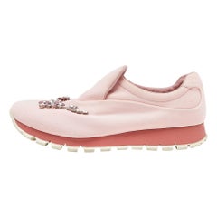 Prada Pink Neoprene Crystal Embellished Slip On Sneakers Size 39