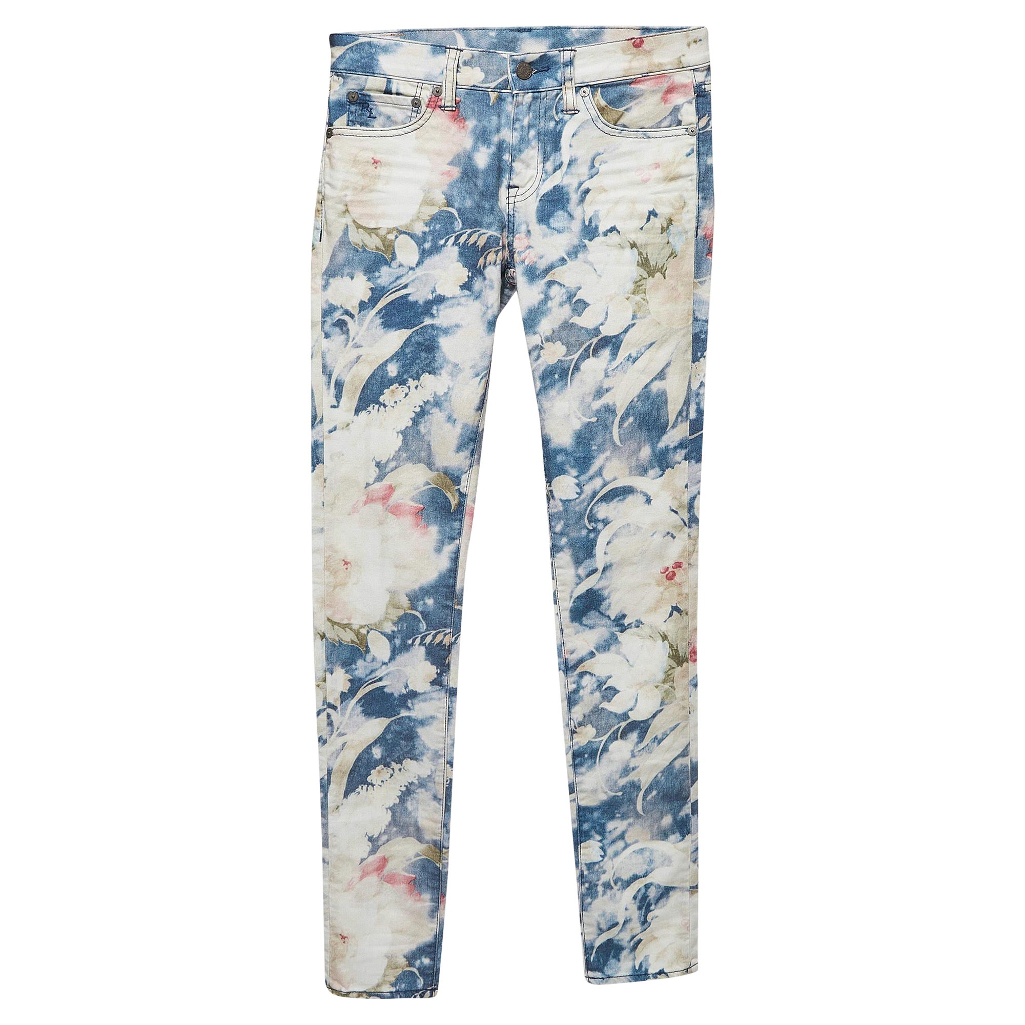 Polo Ralph Lauren - Jeans in denim stretch con stampa floreale blu - Vita 27". in vendita