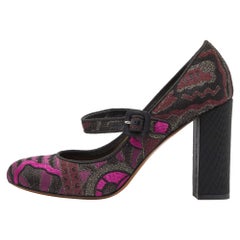 Etro - Escarpins à talon bloc en tissu brocardé violet/noir Taille 37