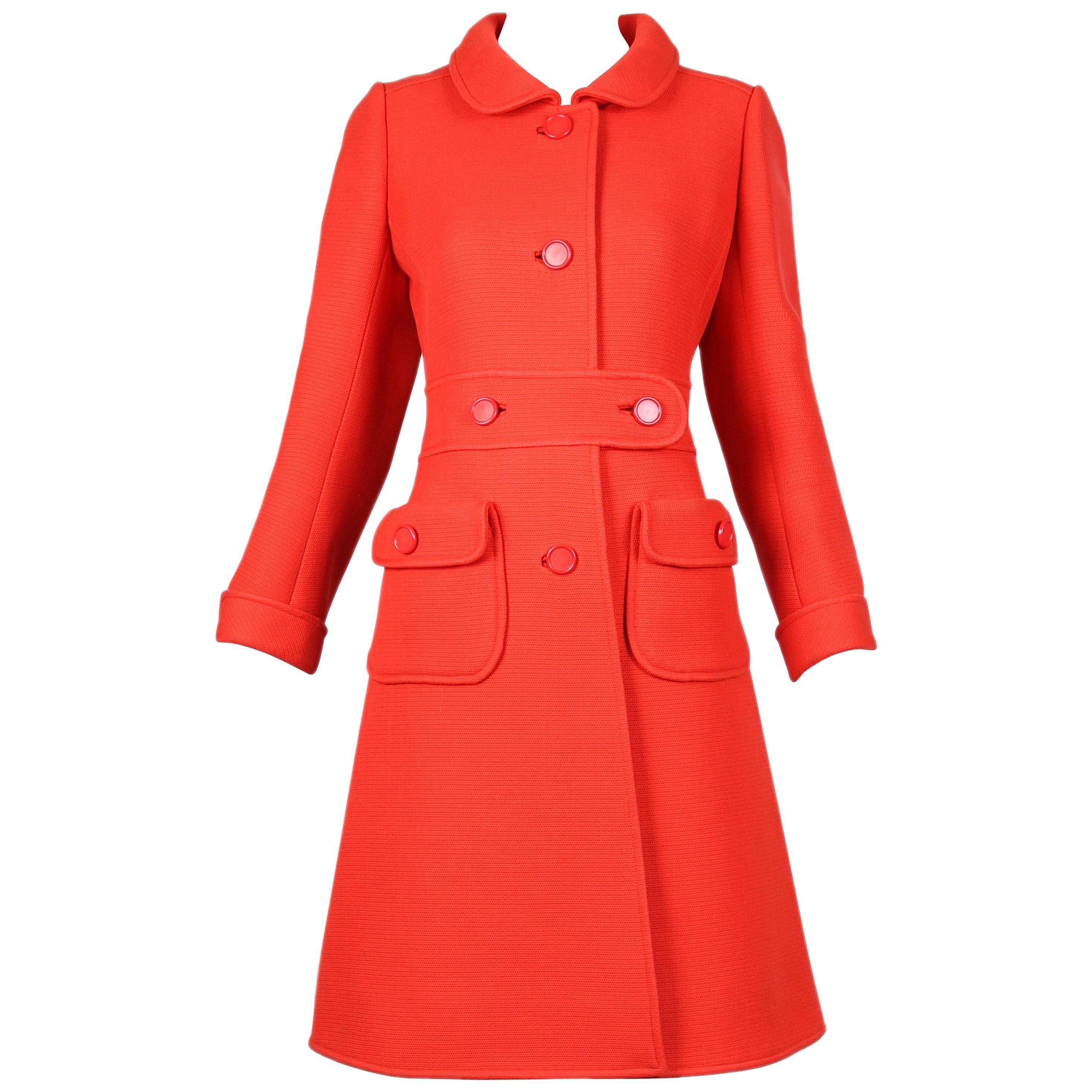 1960's Courreges Haute Couture Orange Wool A-line Mod Coat
