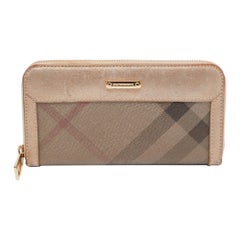 Burberry Metallic Beige Nova Check Coated Canvas Zip Around Wallet