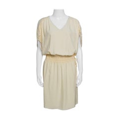 Chloe Vanilla Yellow Smocked Waist Lace Insert Tie Detail Dress M
