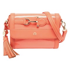 Aigner Peach Patent and Leather Clasp Flap Shoulder Bag