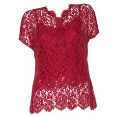 Dolce & Gabbana Red Floral Lace Button Detail Top L
