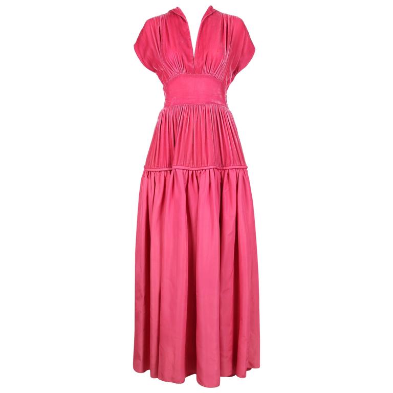 Vintage Dusty Rose Velvet and Silk Taffeta Tiered Evening Gown at 1stDibs