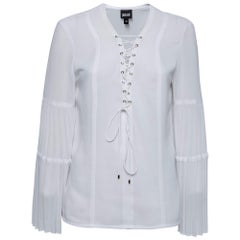 Just Cavalli White Crepe Lace-Up Detail Flute Sleeve Blouse M