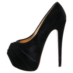 Christian Louboutin Black Velvet Drapesse Peep-Toe Platform Pumps Size 36
