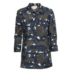 Marni Navy Blue & Green Printed Silk Tunic S