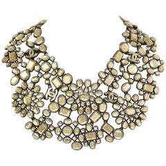 Chanel 2010 Taupe Glass CC Floral Bib Collar Necklace rt. $11,000 3