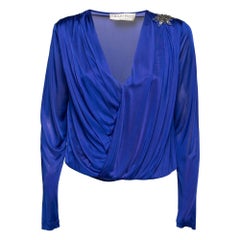 Emilio Pucci Blue Jersey Wrap Effect Pleated Blouse M