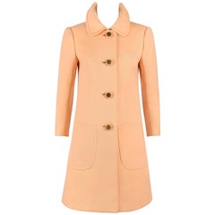 Diorling by CHRISTIAN DIOR c.1960's Peach Wool Button Front Mod Princess Coat