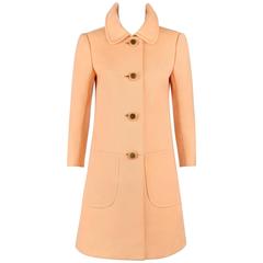 Diorling by CHRISTIAN DIOR c.1960's Peach Wool Button Front Mod Princess Coat 3