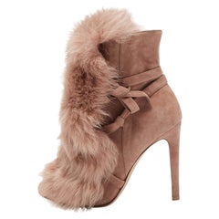Gianvito Rossi Beige Suede Moritz Shearling Ankle Boots Size 37