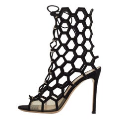 Gianvito Rossi Black Suede and Mesh Cut Out Sandals Size 36
