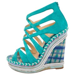 Christian Louboutin Green Suede Caged Espadrille Tosca Wedge Platform Size 39