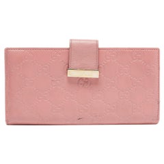 Gucci Pink Guccissima Leather Metal Flap Continental Wallet