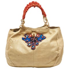 Marc Jacobs Cream Leather Embellished Hobo