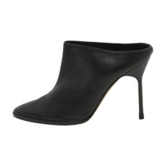 Manolo Blahnik Black Leather Mules Size 37.5