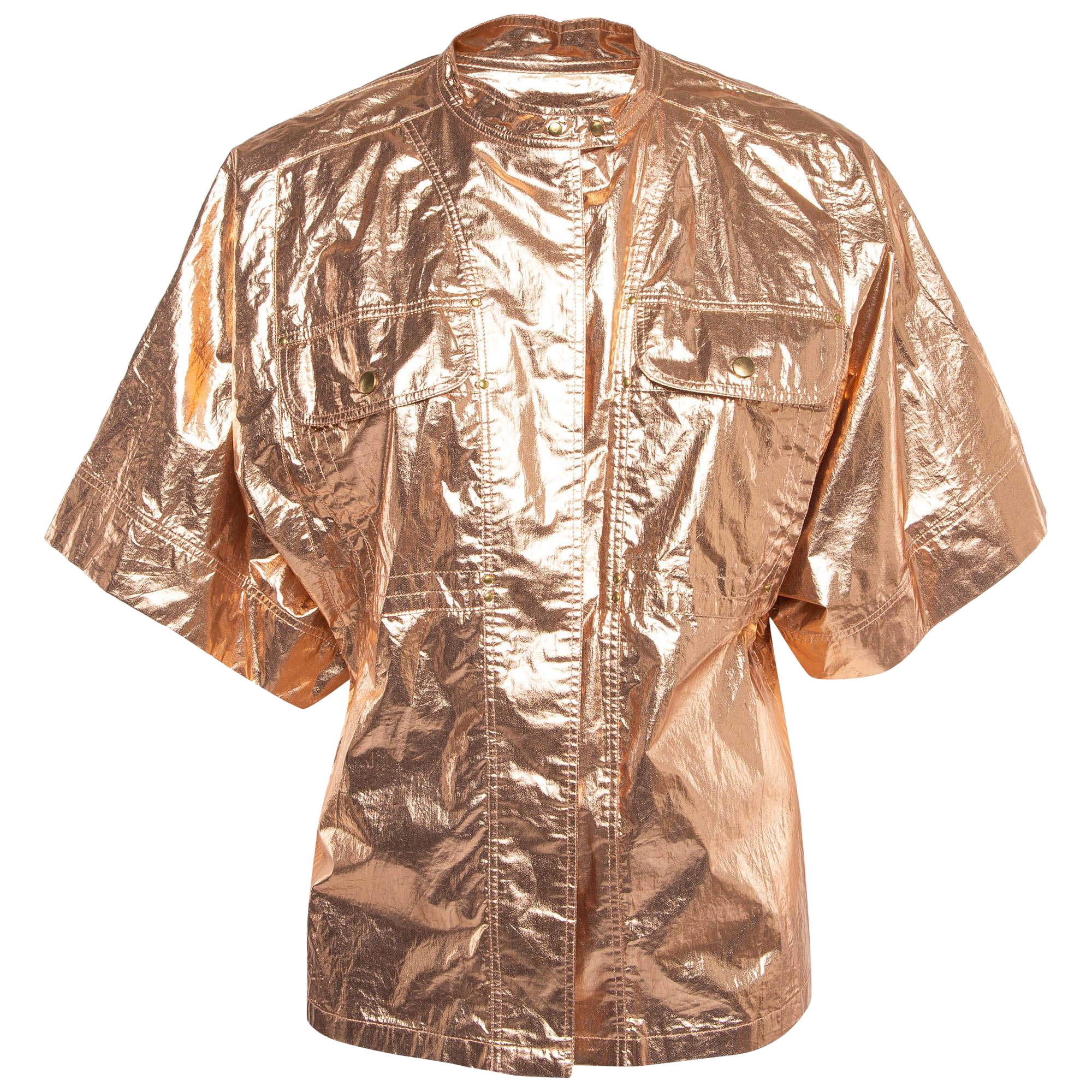 Isabel Marant Metallic Rose Gold Cotton Buttoned Tren Top S For Sale