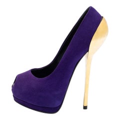Giuseppe Zanotti Purple Suede Nana Metal Peep-Toe Platform Pumps Size 36