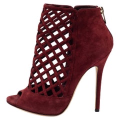 Jimmy Choo Burgundy Suede Drift Cut-Out Peep-Toe Ankle Booties Size 38