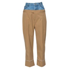 Dina Zaki Beige Synthetic Denim Mix Duel T Fashion Pants L