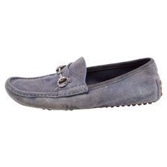 Gucci Blue Suede Horsebit Driver Loafers Size 42