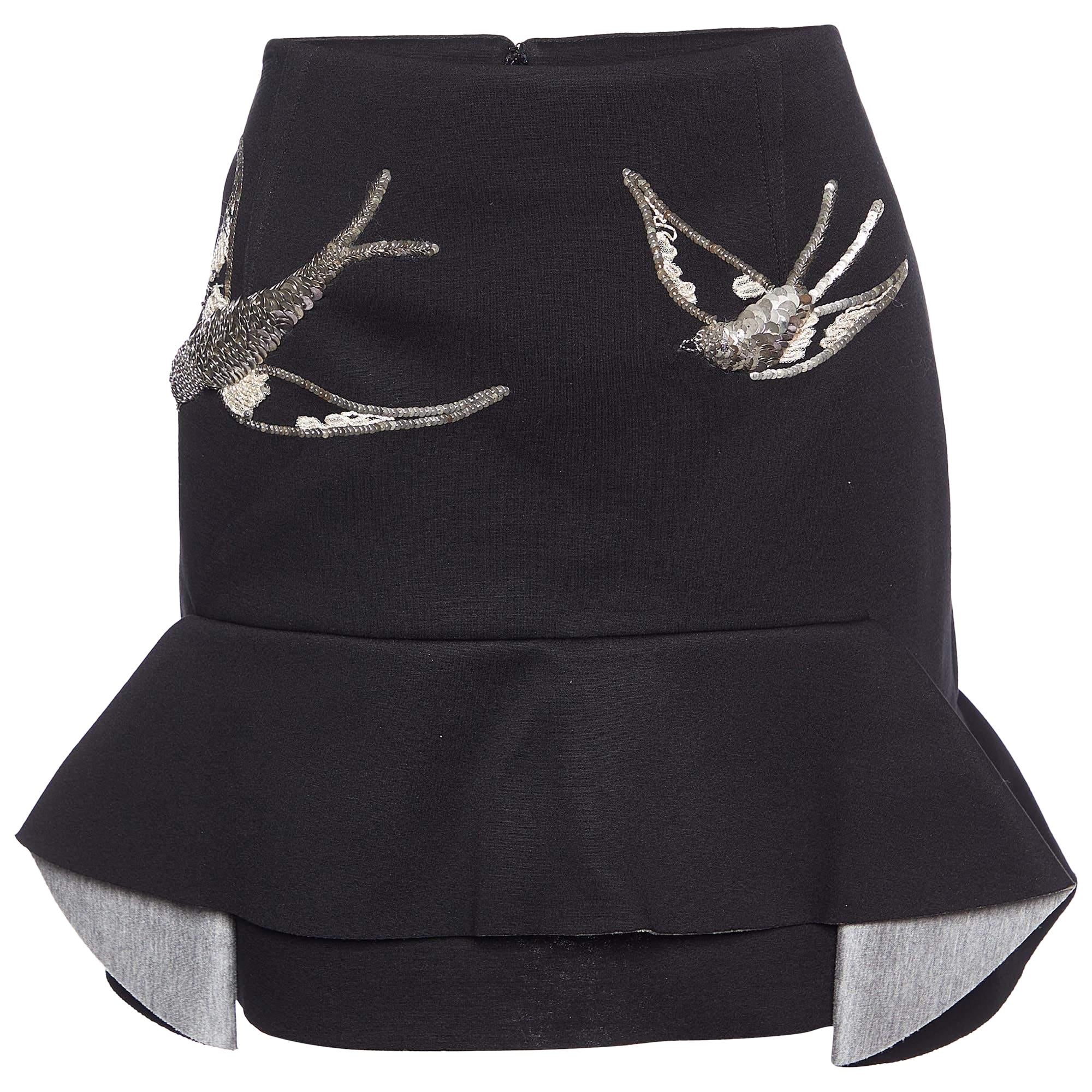 Marni Black Birds Embellished Neoprene Mini Skirt M For Sale